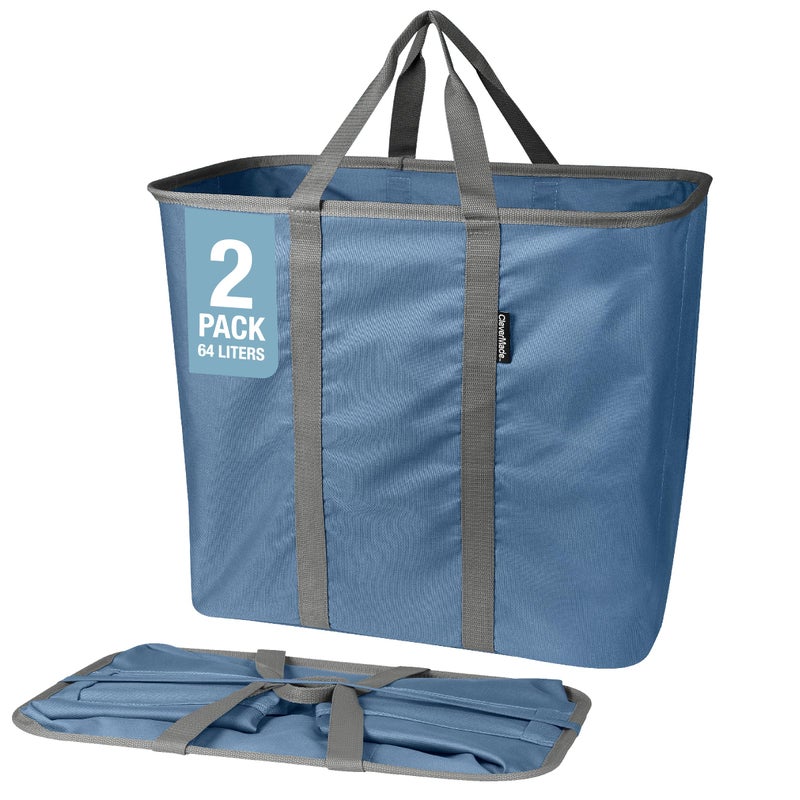 CleverMade Collapsible Laundry Caddy â€“ Foldable Laundry Hamper & Tote, XXL 64L Pop-Up Laundry Basket with Handles, Space-Saving Laundry Organizer for Home, Dorm, Closet & Travel, 2 Pack - Denim Gray - Image 1