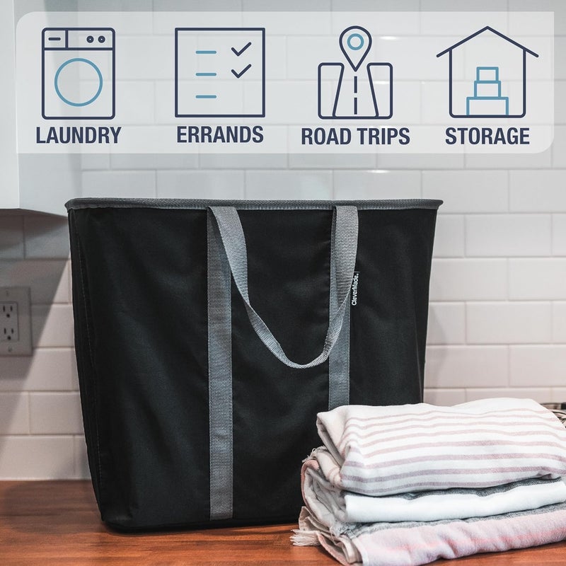 CleverMade Collapsible Laundry Caddy â€“ Foldable Laundry Hamper & Tote, XXL 64L Pop-Up Laundry Basket with Handles, Space-Saving Laundry Organizer for Home, Dorm, Closet & Travel, 2 Pack - Denim Gray - Image 4