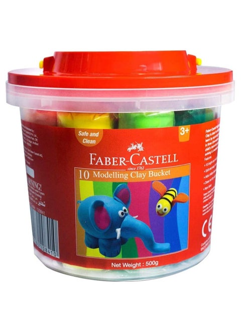 Faber Castell Modelling Clay 500Gm - 10 Colors X 50Gm In A Plastic Bucket, 120841, Multi Color & Faber-CastellWax Crayons 24 Color Round 90Mm, 120053, Multi Colour
