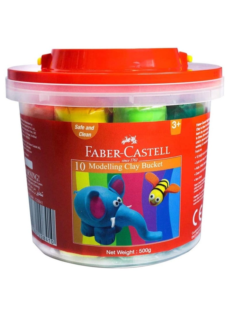 Faber Castell Modelling Clay 500Gm - 10 Colors X 50Gm In A Plastic Bucket, 120841, Multi Color & Faber-CastellWax Crayons 24 Color Round 90Mm, 120053, Multi Colour