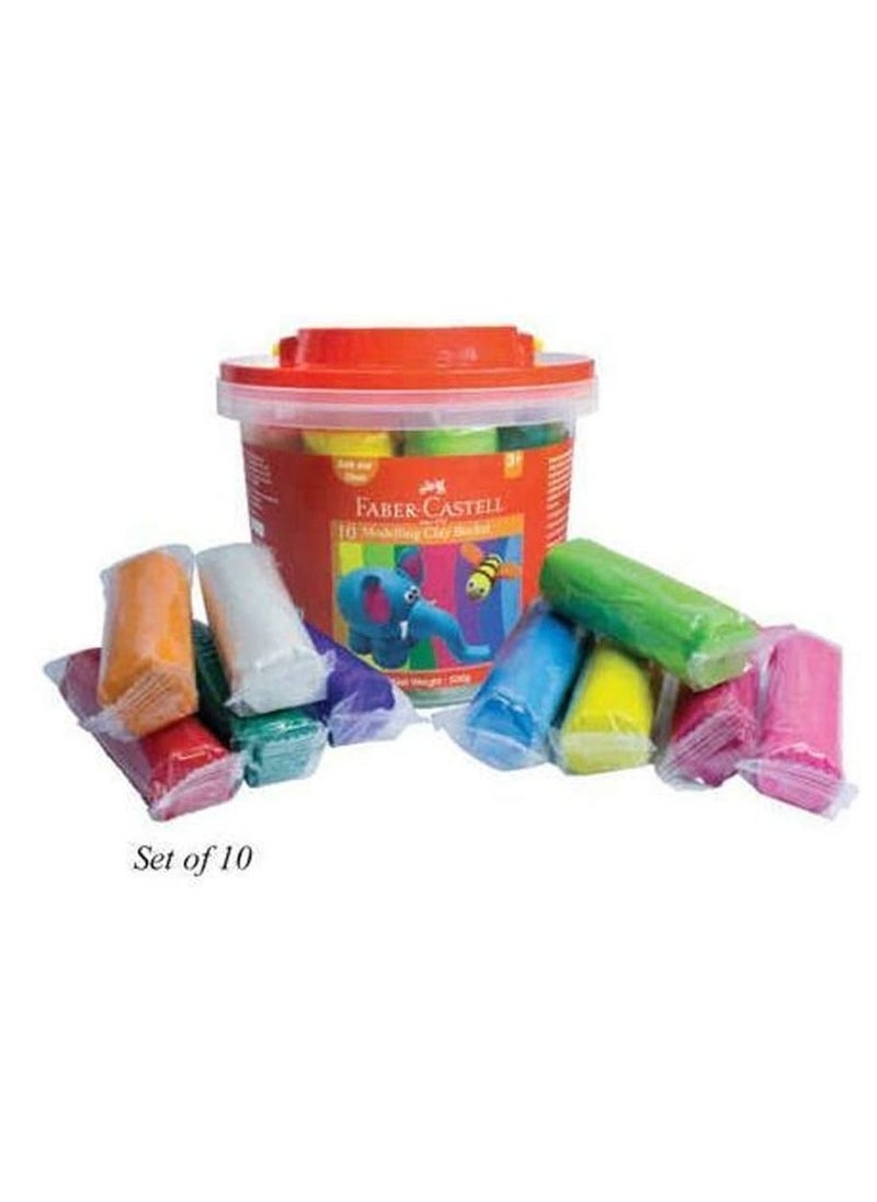 Faber Castell Modelling Clay 500Gm - 10 Colors X 50Gm In A Plastic Bucket, 120841, Multi Color & Faber-CastellWax Crayons 24 Color Round 90Mm, 120053, Multi Colour