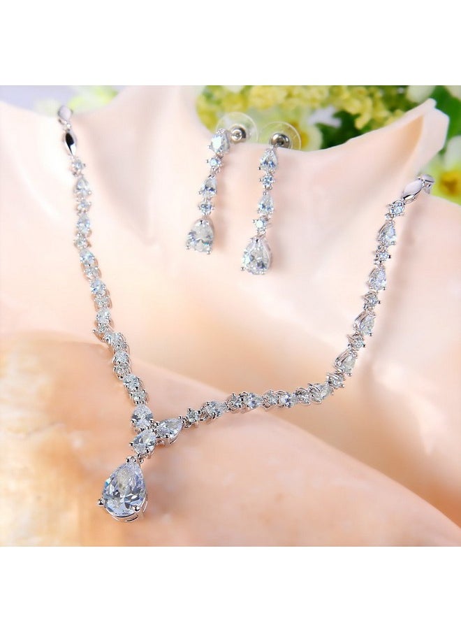 EVER FAITH - Wedding Jewelry For Bride Cubic Zirconia Charming Water Drop Bridal Pendant Necklace Earrings Set Clear Silver-Tone - Image 1