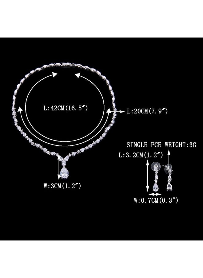 EVER FAITH - Wedding Jewelry For Bride Cubic Zirconia Charming Water Drop Bridal Pendant Necklace Earrings Set Clear Silver-Tone - Image 1