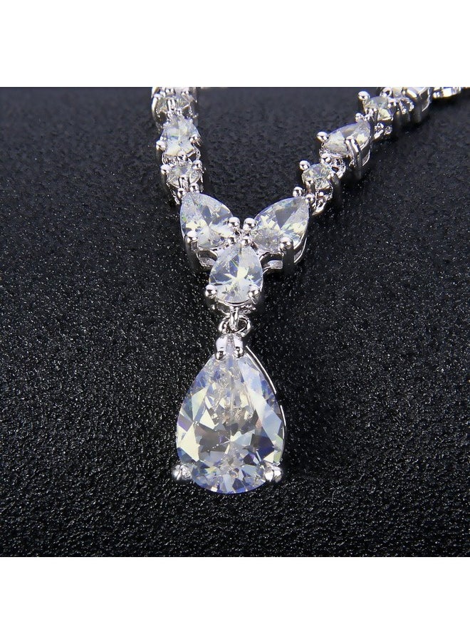 EVER FAITH - Wedding Jewelry For Bride Cubic Zirconia Charming Water Drop Bridal Pendant Necklace Earrings Set Clear Silver-Tone - Image 1