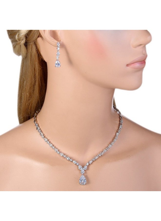 EVER FAITH - Wedding Jewelry For Bride Cubic Zirconia Charming Water Drop Bridal Pendant Necklace Earrings Set Clear Silver-Tone - Image 1