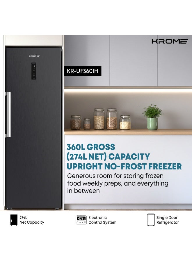KROME 274L Upright No Frost Freezer | Signle Door | Smart Inverter Compressor | Multi Air Flow Cooling | LED Touch Display | Quick Freeze | ECO Mode | Door Open Alarm |Reversible Door | Dark Inox- KR-UF360IH KR-UF360IH Dark Inox - Image 4
