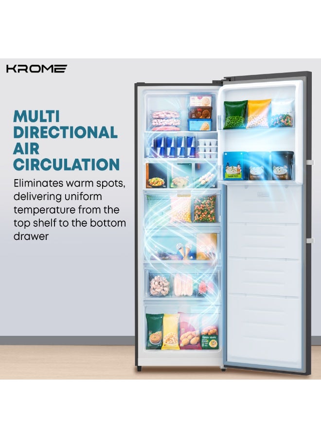 KROME 274L Upright No Frost Freezer | Signle Door | Smart Inverter Compressor | Multi Air Flow Cooling | LED Touch Display | Quick Freeze | ECO Mode | Door Open Alarm |Reversible Door | Dark Inox- KR-UF360IH KR-UF360IH Dark Inox - Image 2