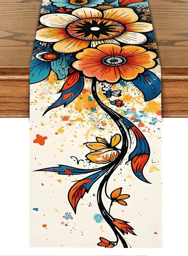 THISFIND Abstract Eye Flower Table Runner – Vibrant Colorful Art Print, 13x72 Inch Linen-Look Fabric for Dining Table, Kitchen, Boho Home Decor, Psychedelic & Artistic Centerpiece Accent - Image 1
