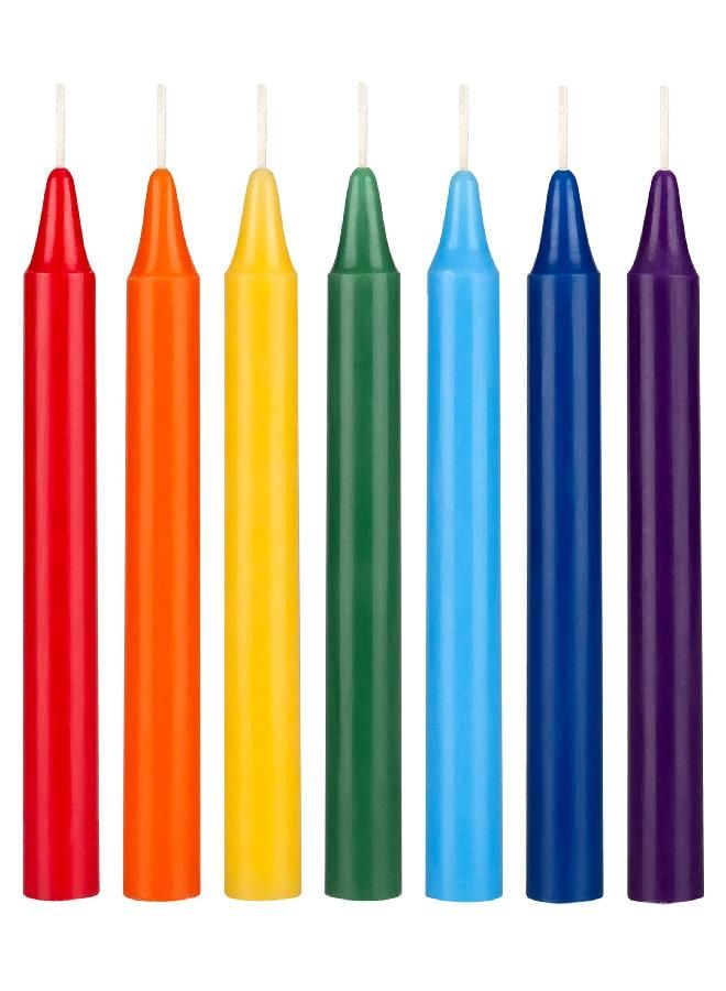 Mega Candles Mega Candles 7 pcs Unscented Chakra Straight Taper Candle, Hand Poured Premium Wax Candles 5 Inch x 3/4 Inch, Cotton Wick, Promotes Positive Energy, Aids Meditation, Relaxation & More  - Image 1