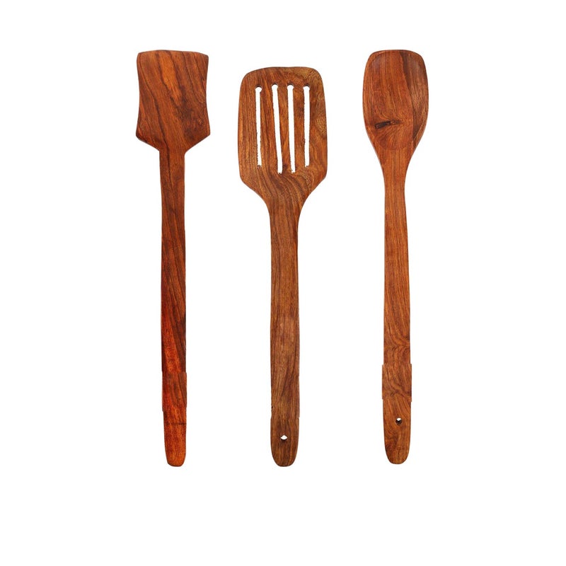 Rolimoli Handmade Wooden Serving and Cooking Spoon Kitchen Utensil Set of 3