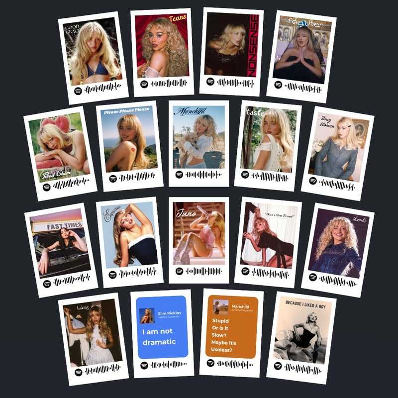 Funk You Sabrina Carpenter Posters | Sabrina Carpenter Songs Mini Poster Kit (Set of 18) | Sabrina's Nonsense, Feather Songs Size (8 x 6 cm) Posters for Phone Accessories, Bedroom, Office, room decoration - Image 1