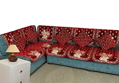 Dazzling DECOR L Shape Sofa Cover 7 Seater Set with 5 Cushion Covers | Stretch Fit Elastic Corner Sofa Slipcover | Anti-Skid Dustproof Couch Protector | Washable Furniture Cover (Maroon) - Image 2