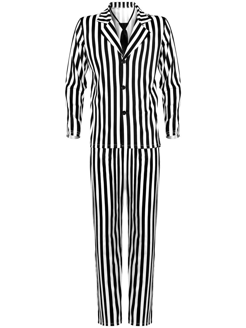Halloween Black and White Striped Suit for Men Adults Horror Movie Character Costume Halloween Outfits Cosplay PartyLarge