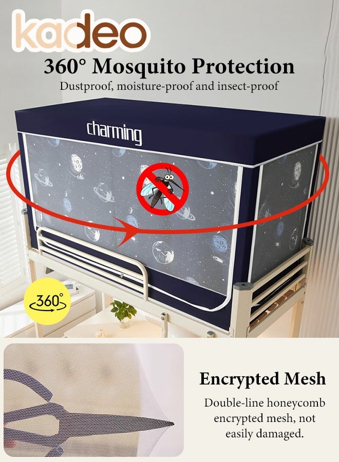 kadeo Dormitory Loft Bed Curtain with Mosquito Net, with 3 Doors, 5-Layer Encrypted Mosquito-Proof & Light-Blocking Fabric, Zip-Up Privacy Canopy for Bunk Bed Curtains, Study Area, Bedroom 190*90*110CM - Image 2