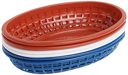 TableCraft BBQ1074RWB 6-Piece Classic Oval Plastic Basket | Chip Holders for Parties | Plastic Food Serving Trays | Small Serving Containers | Bread Trays for Restaurants & Table | Red, White & Blue - Image 1