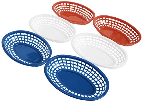 TableCraft BBQ1074RWB 6-Piece Classic Oval Plastic Basket | Chip Holders for Parties | Plastic Food Serving Trays | Small Serving Containers | Bread Trays for Restaurants & Table | Red, White & Blue - Image 5