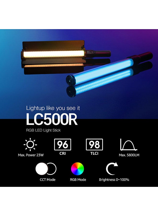 Godox - Godox LC500R RGB LED Video Light Stick 2500K-8500K CCT Mode 360° Full Color 14 FX Lighting Effects CRI 96 TLCI 98 Accurate Color 0-100% Dimmable Music Mode Max. Power 23W with Barndoor - Image 1
