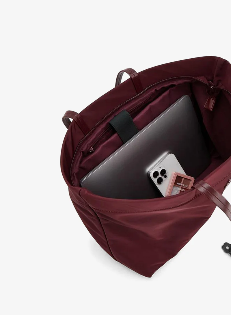 Missy Burgundy Solid Tote Bag With Zip Closure for Women | Best Price UAE