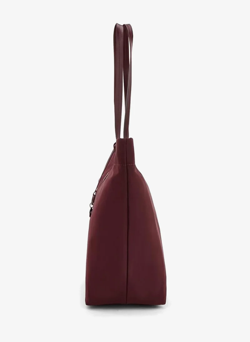 Missy Burgundy Solid Tote Bag With Zip Closure for Women | Best Price UAE