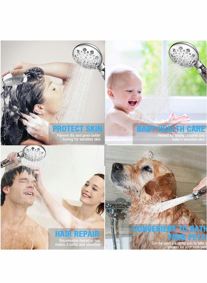 Shower Head with Filter, High Pressure Showerhead with 9 Adjustable Spray Modes Handheld, Universal Water Saving Filter, Spray Showerheads for Dry Skin Hair, Power Wash Mode to Clean Tub, Tile, Pets  - Image 2
