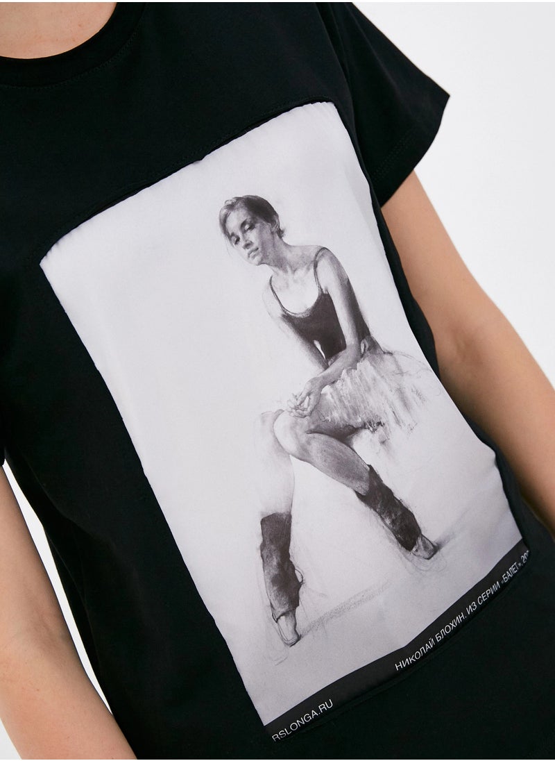 Artograph Women premium cotton black T-shirt with artist unique painting Ballet 2008  - Image 2