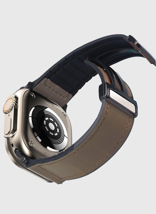 Leather Bands with Magnetic Buckle Fits Apple Watch Ultra 2/Ultra Series 9/8/SE 2nd Gen/7/SE/6/5/4/3/2/1 Compatible with 42/44/45/49mm Case Sizes Also Compatible with Series 10 with 46mm Case Size  - Image 2
