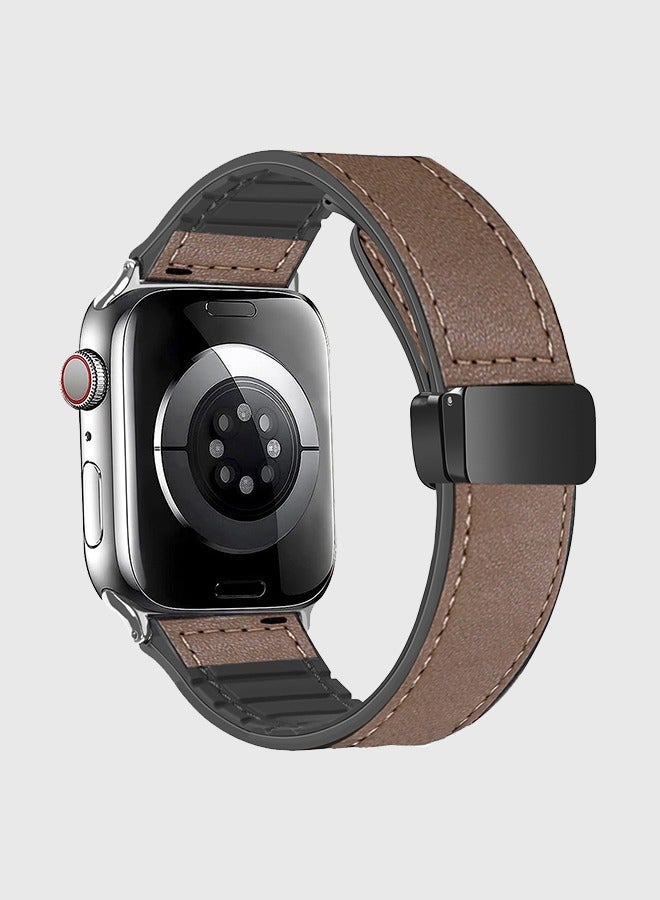 Leather Bands with Magnetic Buckle Fits Apple Watch Ultra 2/Ultra Series 9/8/SE 2nd Gen/7/SE/6/5/4/3/2/1 Compatible with 42/44/45/49mm Case Sizes Also Compatible with Series 10 with 46mm Case Size  - Image 1