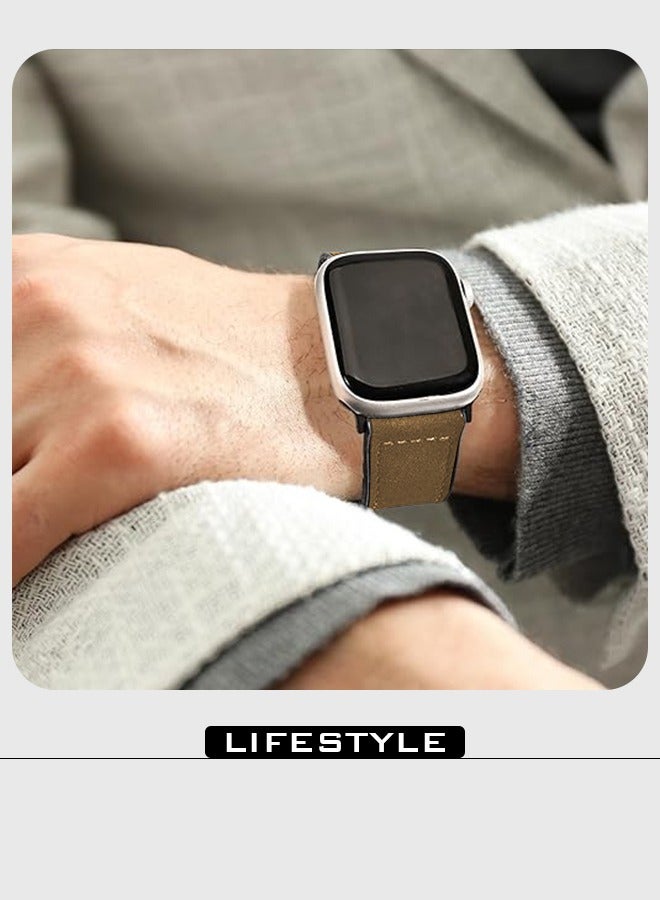 Leather Bands with Magnetic Buckle Fits Apple Watch Ultra 2/Ultra Series 9/8/SE 2nd Gen/7/SE/6/5/4/3/2/1 Compatible with 42/44/45/49mm Case Sizes Also Compatible with Series 10 with 46mm Case Size  - Image 5