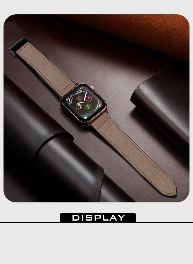 Leather Bands with Magnetic Buckle Fits Apple Watch Ultra 2/Ultra Series 9/8/SE 2nd Gen/7/SE/6/5/4/3/2/1 Compatible with 42/44/45/49mm Case Sizes Also Compatible with Series 10 with 46mm Case Size  - Image 3