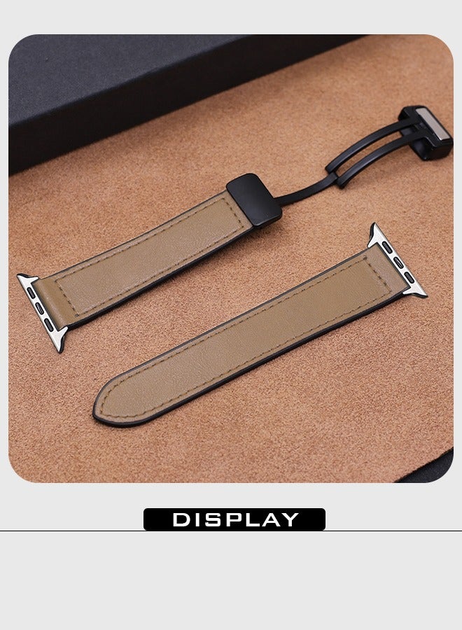 Leather Bands with Magnetic Buckle Fits Apple Watch Ultra 2/Ultra Series 9/8/SE 2nd Gen/7/SE/6/5/4/3/2/1 Compatible with 42/44/45/49mm Case Sizes Also Compatible with Series 10 with 46mm Case Size  - Image 4