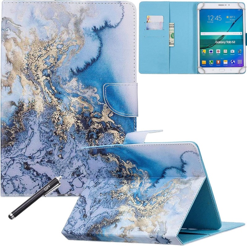 نيو شاين غطاء عالمي للأجهزة اللوحية مقاس 6.5-7.5 بوصة، غطاء حافظة واقف ملون من لأجهزة Samsung Galaxy اللوحية مقاس 7.0 بوصة، وAmazon Kindle Fire 7/HDX 7 وغيرها من الموديلات بحجم 7 بوصة تقريبًا - رخام أزرق - Image 1