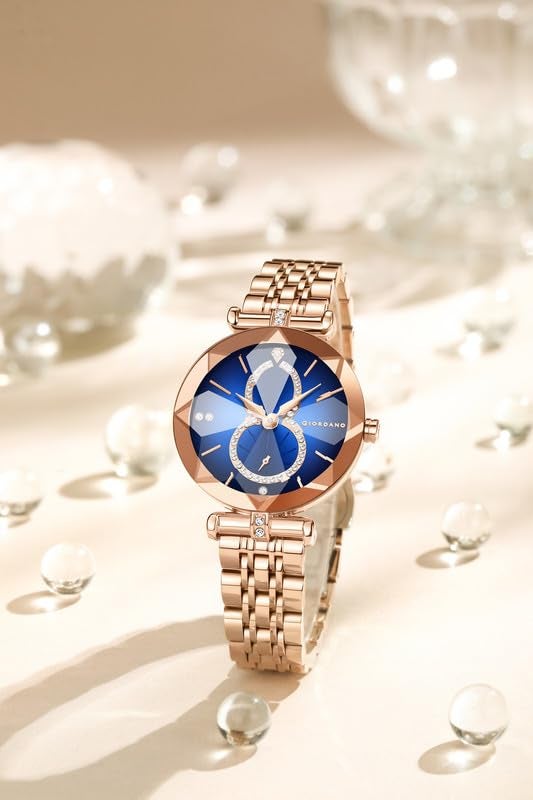 Giordano Luxury Watch for Women – Round Diamond Cut Glass Dial, Elegant Stainless Steel Strap with Quartz Movement - Image 4