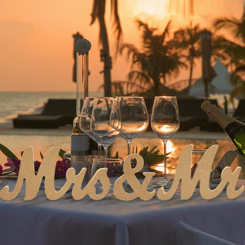 WANTMAZOR Mr and Mrs Signs Wedding Table Decorations  Wooden Freestanding Letters for Photo Props  Rustic Wedding Decoration  Anniversary Wedding Shower Gift (Wood Color) - Image 2