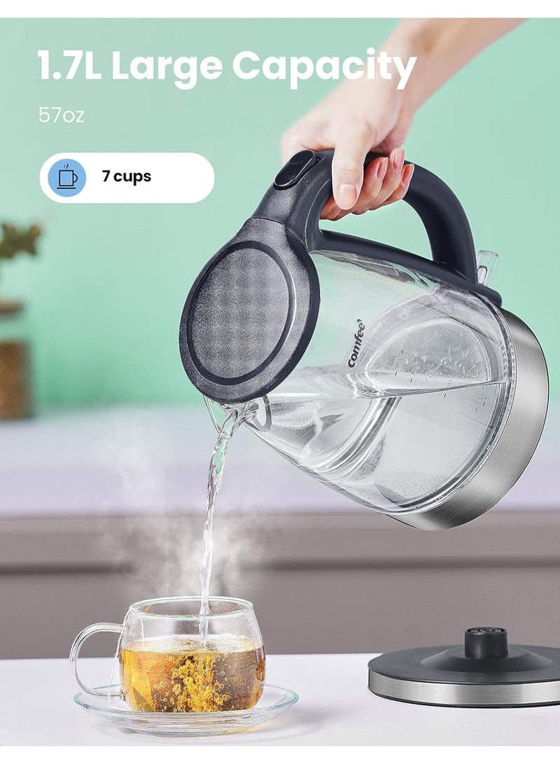 Comfee' Glass Electric Tea Kettle & Hot Water Kettle Electric, 2200 W 1.7L Capacity Electric Kettle with LED Indicator, Fast Boil Auto Shut-Off and Boil-Dry Protection - Image 4