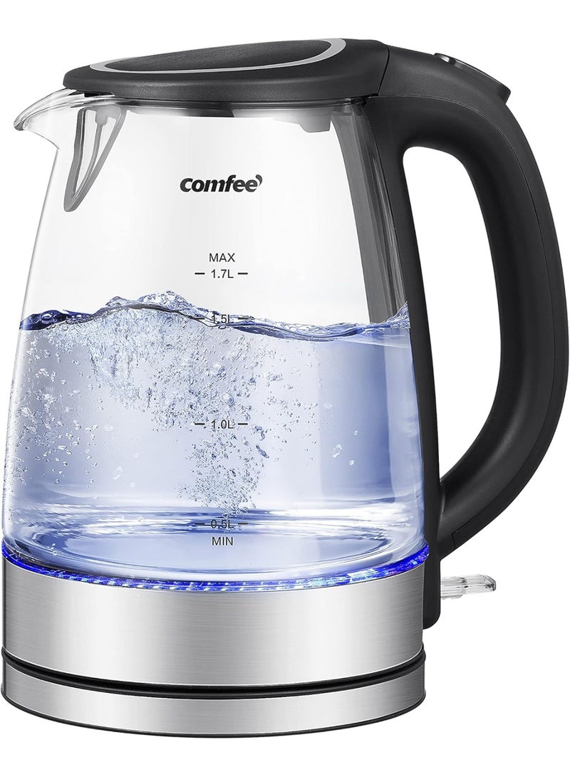 Comfee' Glass Electric Tea Kettle & Hot Water Kettle Electric, 2200 W 1.7L Capacity Electric Kettle with LED Indicator, Fast Boil Auto Shut-Off and Boil-Dry Protection - Image 1