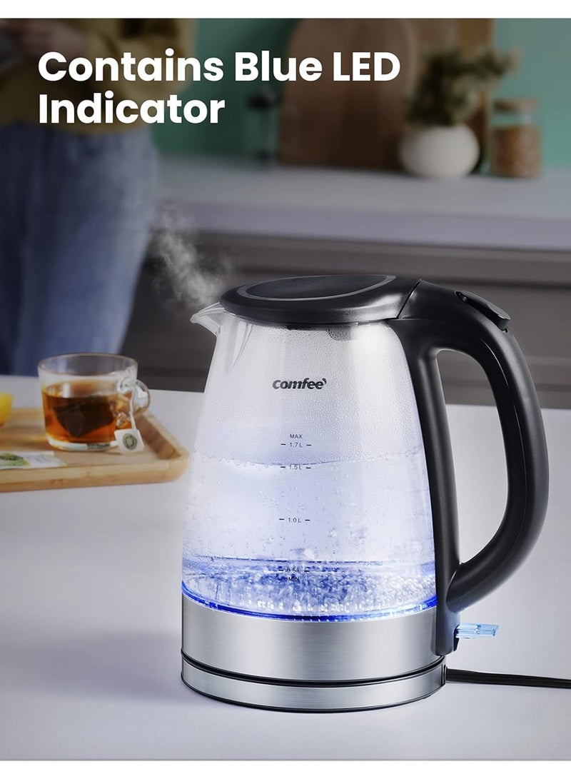 Comfee' Glass Electric Tea Kettle & Hot Water Kettle Electric, 2200 W 1.7L Capacity Electric Kettle with LED Indicator, Fast Boil Auto Shut-Off and Boil-Dry Protection - Image 2