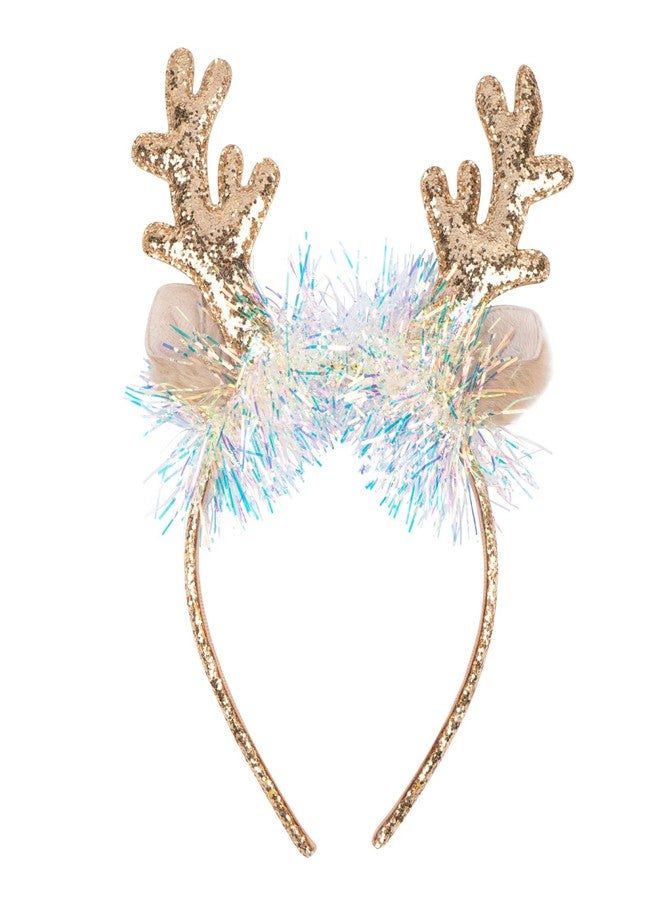 TULOBI Gold Christmas Headbands - Cute Xmas Hair Bands with Glitter Elk Antlers - Holiday Party Gift & Costume Accessories for Women & Girls - Image 1