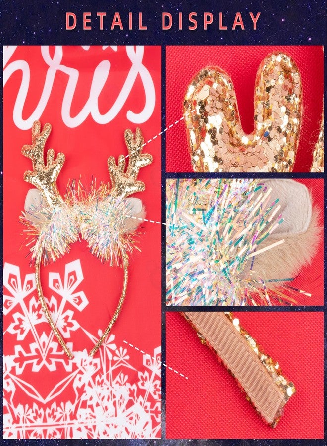 TULOBI Gold Christmas Headbands - Cute Xmas Hair Bands with Glitter Elk Antlers - Holiday Party Gift & Costume Accessories for Women & Girls - Image 5