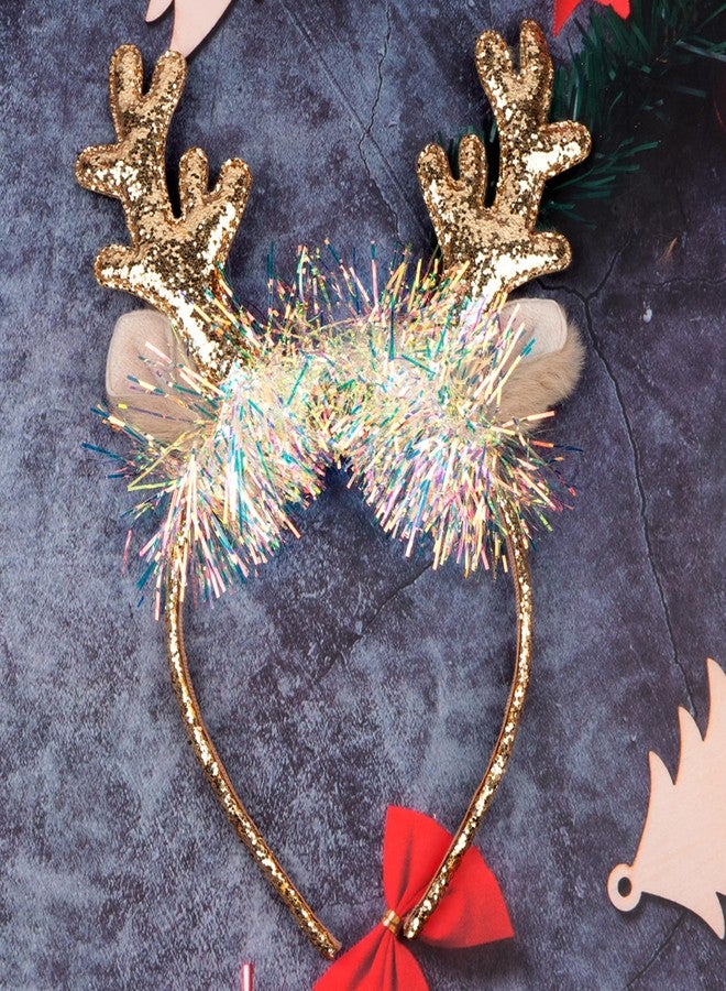 TULOBI Gold Christmas Headbands - Cute Xmas Hair Bands with Glitter Elk Antlers - Holiday Party Gift & Costume Accessories for Women & Girls - Image 4