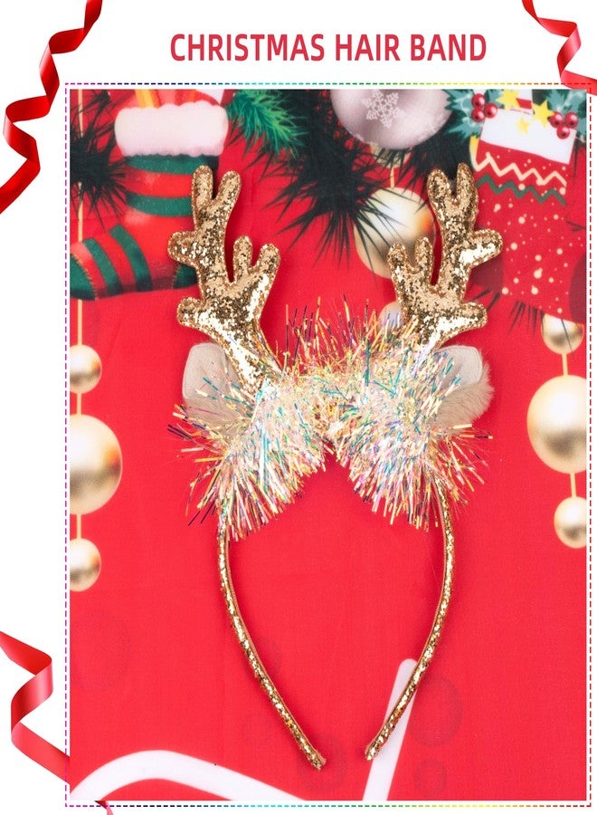 TULOBI Gold Christmas Headbands - Cute Xmas Hair Bands with Glitter Elk Antlers - Holiday Party Gift & Costume Accessories for Women & Girls - Image 2
