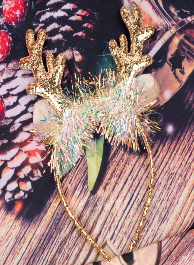 TULOBI Gold Christmas Headbands - Cute Xmas Hair Bands with Glitter Elk Antlers - Holiday Party Gift & Costume Accessories for Women & Girls - Image 3