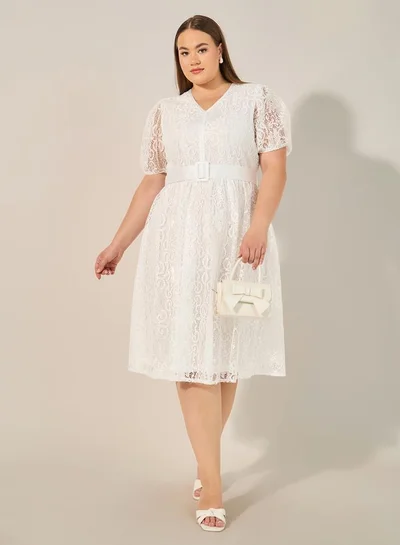 Styli Lace Belted Midi Dress