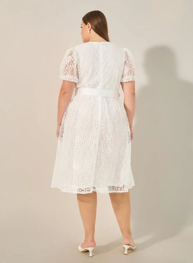 Styli Lace Belted Midi Dress