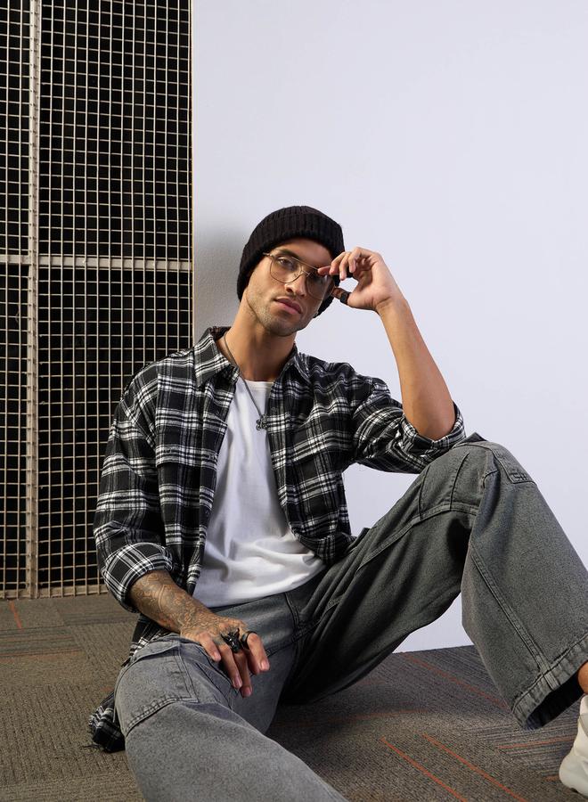 Mascln Sassafras Checked Raw Edge Hem Oversized Shirt - Image 2