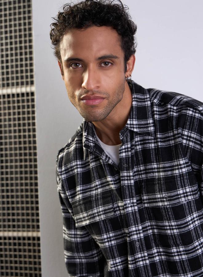 Mascln Sassafras Checked Raw Edge Hem Oversized Shirt - Image 4