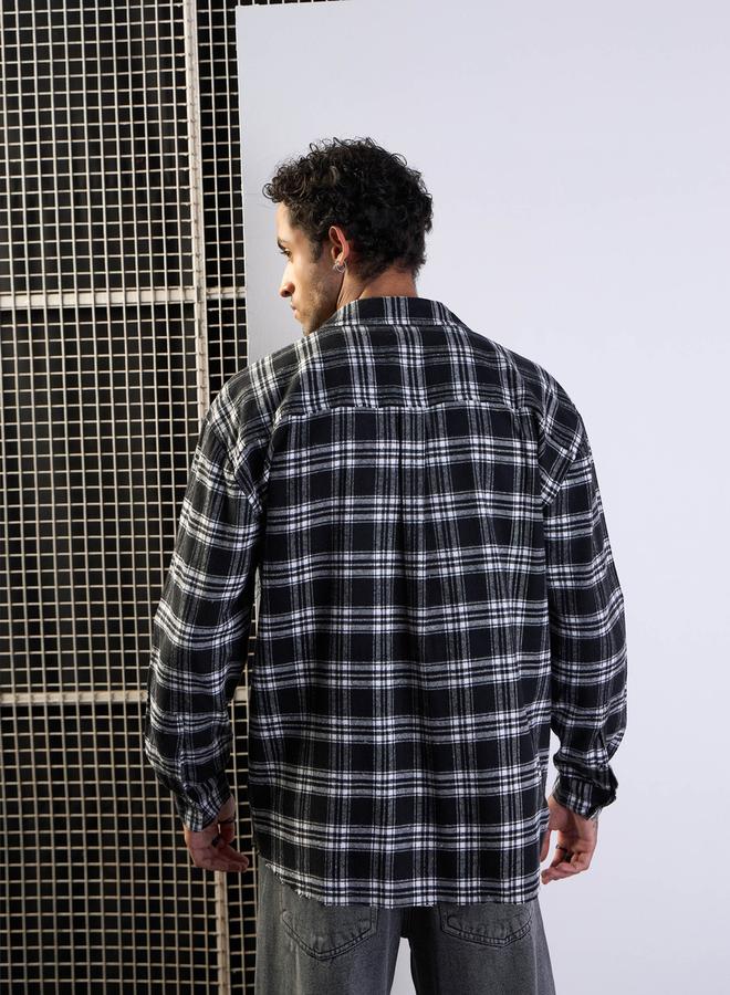 Mascln Sassafras Checked Raw Edge Hem Oversized Shirt - Image 5