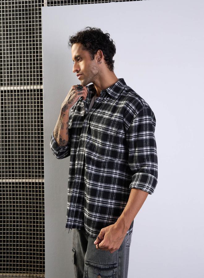 Mascln Sassafras Checked Raw Edge Hem Oversized Shirt - Image 3