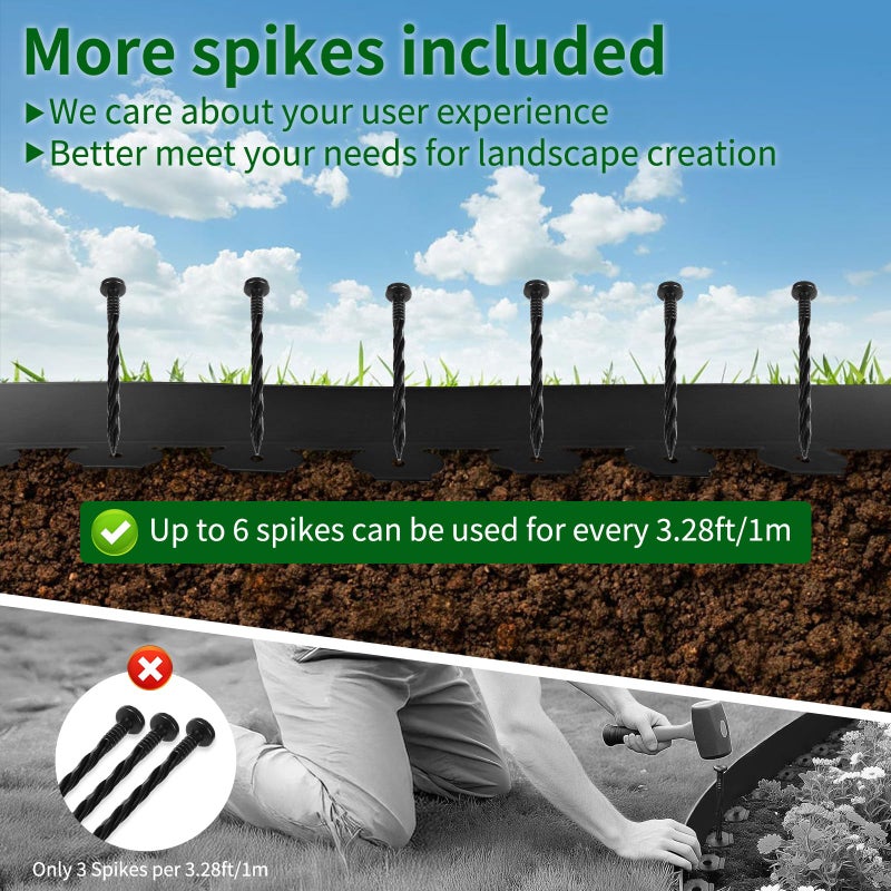 AggFencer 4 in x 25 Ft Garden Landscape Edging, No Dig Garden Edging Border Kit with 46 Pcs Spikes for Flower Bed Lawn Yard Grass Black - Image 3