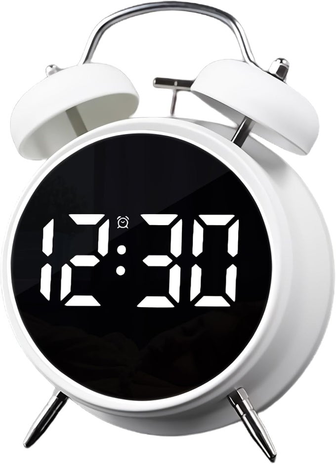 ALARM CLOCK ALARM CLOCKS ANALOG CLOCK LOUD ALARM CLOCK FOR HEAVY SLEEPERS WITH STEREOSCOPIC DIAL BACKLIGHT BATTERY OPERATED FOR LIVING ROOM BEDROOM BEDSIDE DESK GIFT CLOCK WHITE