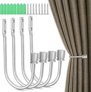 Gudui Curtain Holdbacks, 4 Pack Curtain Tieback Hooks for Drapes Silver Curtain Holders Wall Mounted Curtain Pull Backs - Image 1